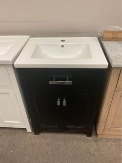 24” Black/Brown Solid Wood Bathroom Vanity with Ceramic Top (V1235)