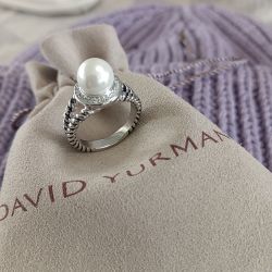 David Yurman 7mm Pearl & Diamonds Albion Round Ring 