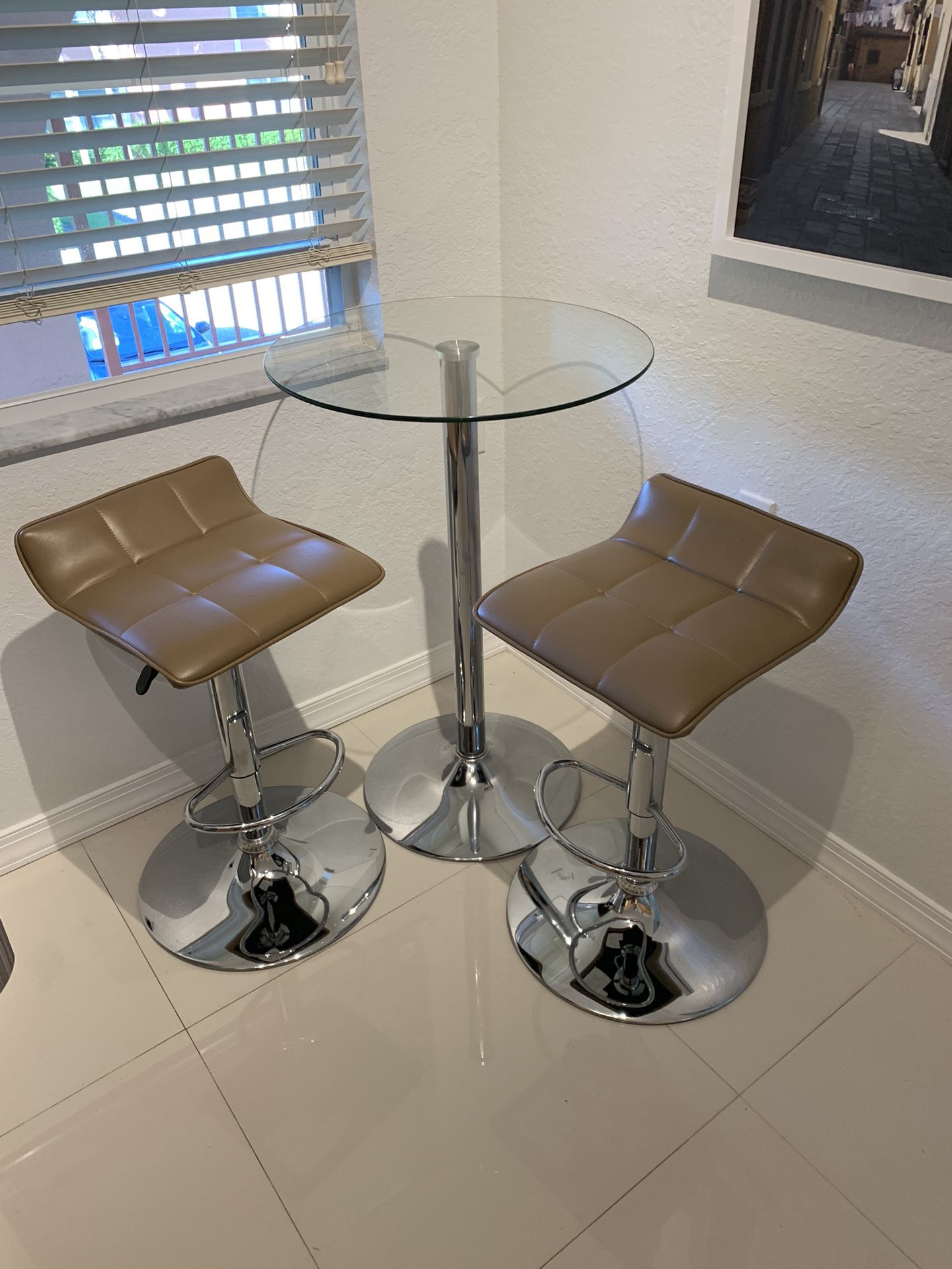 23.5 Inch Stainless Steel Bistro Table with 2 Adjustable Height Chairs