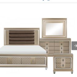 Glorious Style Champagne Metallic Finish 3pc Bedroom Set Est-King Storage Bed, Nightstand, Dresser,