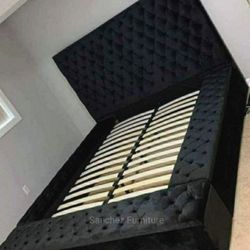 Queen Size Velvet Bed Frame With Storage 