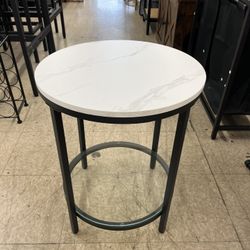 VASAGLE Small Round Side Table w/ Faux Marble Top Glass Shelf Modern Style - Black