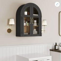 Arched Wall Cabinet with Glass Door,Black 