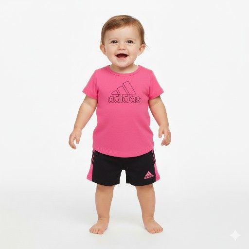 Adidas Girls Toddler 2-Piece T-shirt Shorts Set, Pink/Black - 18 Months