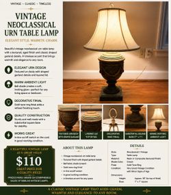 Vintage Neoclassical Urn Table Lamp