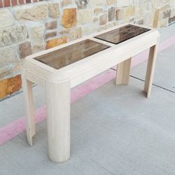 1980s Postmodern Pencil Reed Beveled Glass Top Console Table