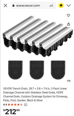 VEVOR Trench Drain 3-Pack with Stainless Steel Grate