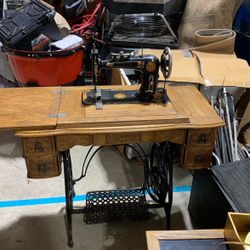 Old Sewing Machine And Cabinet Faultless