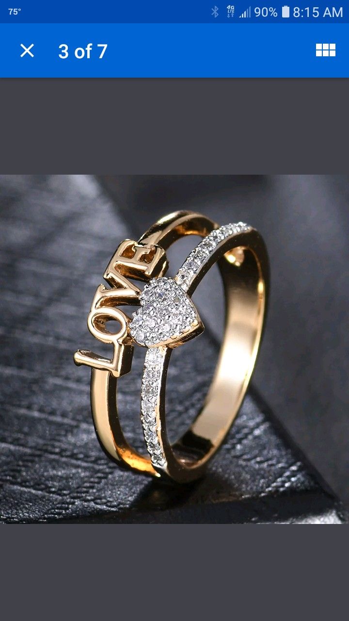 18 karat gold filled love and hearts sapphire ring size 7