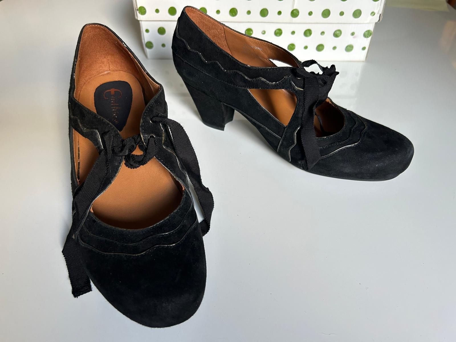 Earthies Sarenza Black Suede Lace Up Pumps EU Size 41/US Size 9.5