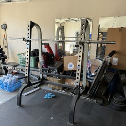 Squat And Bench Rack With Weights  And Olympic Bar