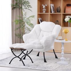 White Plush Foldable Lazy Chair & Ottoman [NEW] **Retails for $150