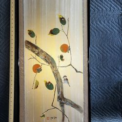Vintage Japanese Hand Painted On Silk  Wood Panel 