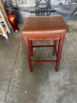 Bar height 32” teak wood leather seat NEW STOOL