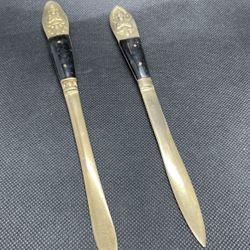 Antique Brass/wood Letter Openers-Siam And Thailand 