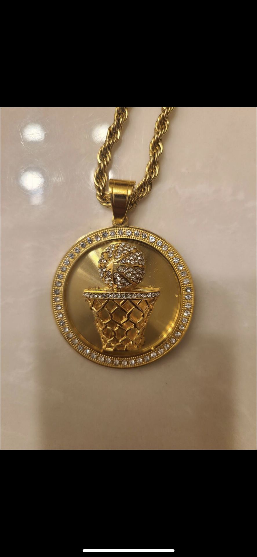 24 inch gold plated necklace with basketball pendant 