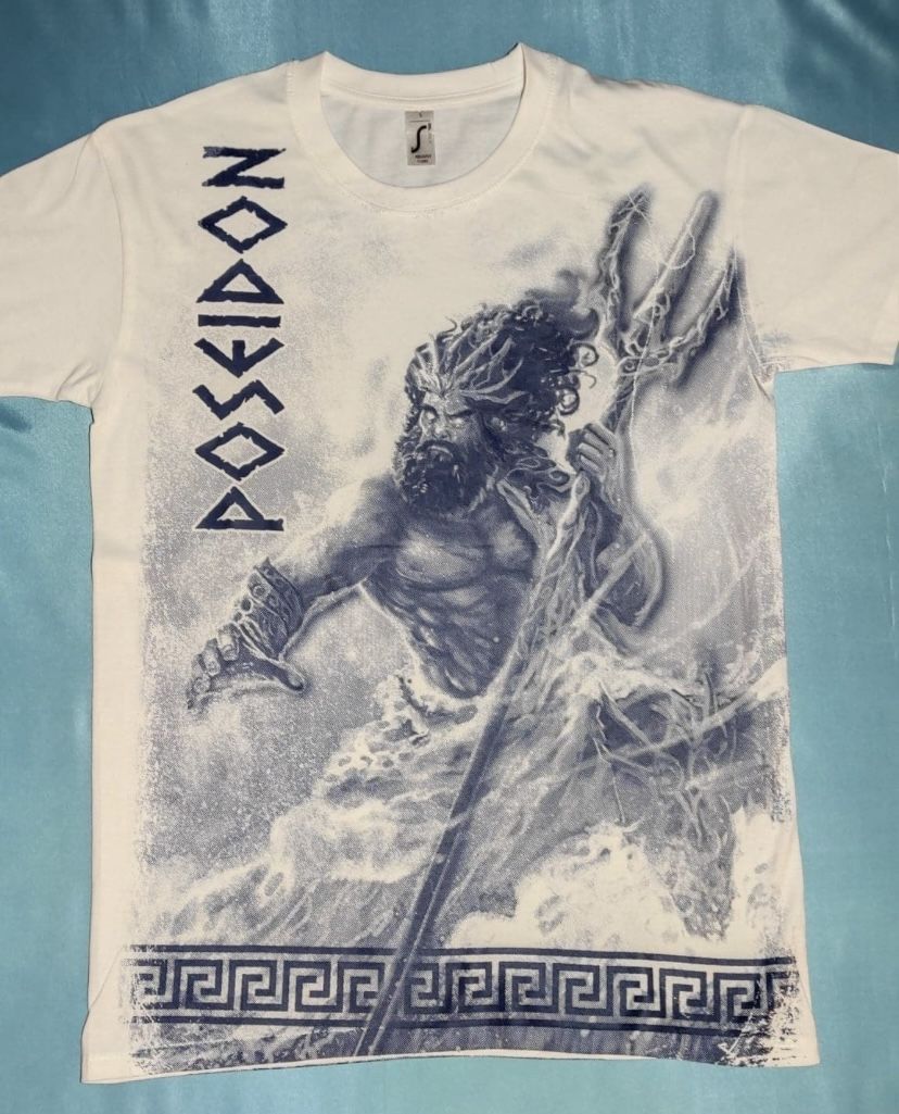 Unisex Made In Greece Greek Poseidon Size Large T-Shirt Imported From Greece