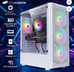 STGAubron Torre Gamer PC, Intel Core I7 hasta 3.9 Ghz, Gráficos Radeon RX 580 8G, 16G Ram, 512G Ssd, Wifi, Bt 5.0, Ventilador RGB x6, W11H64