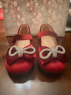 Girls Red Velvet Mary Jane Flats with Bow