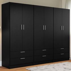 Madesa 6 Doors 6 Drawers Storage Cabinet Wardrobe with Shelves and Hanging Space 94" L Wooden Armoire Closet Organization Unit for Bedroom and Office 
