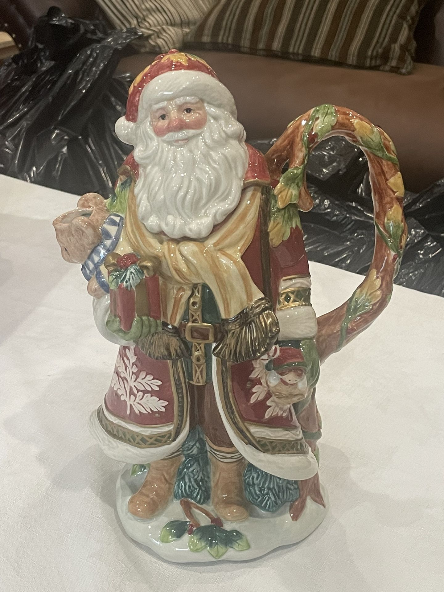 Fitz & Floyd Holiday Solstice Santa Teapot. Roughly 12” Tall