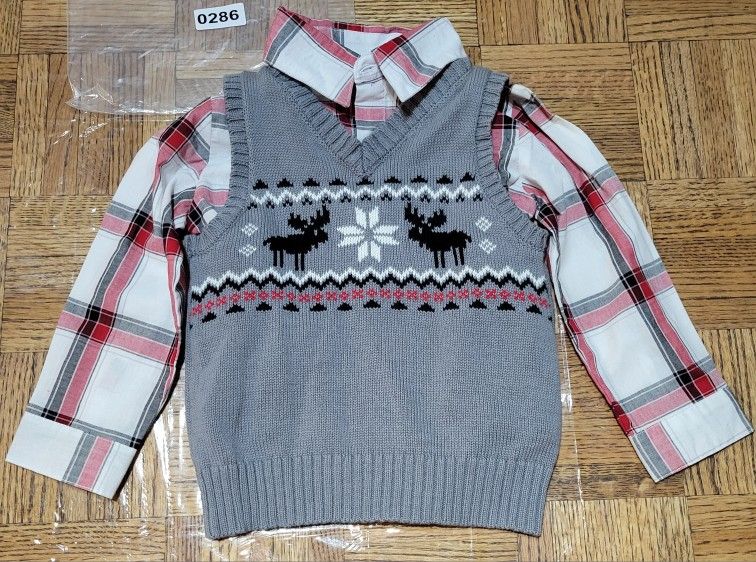 Baby Boy Sweater Vest and Plaid Shirt Set, size 24M (0286)