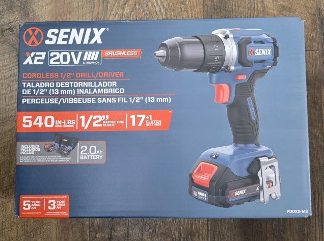 SENIX 20V Max Cordless Drill/Driver Set, Power Tool Kit with 2.0 Ah Batteries and Charger, Brushless Motor, 1/2-Inch, 2 Variable Speed