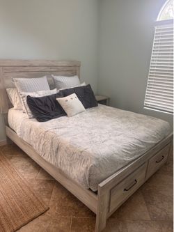 Gray Wood Queen Bed and Matching Nightstand