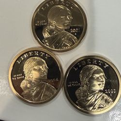 Lot If 3 Native American Dollars From Various Years All Are Gem Proof 229