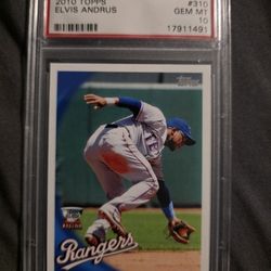 2010 Topps #310 Elvis Andrus baseball card, graded Gem Mint 10 by PSA. 