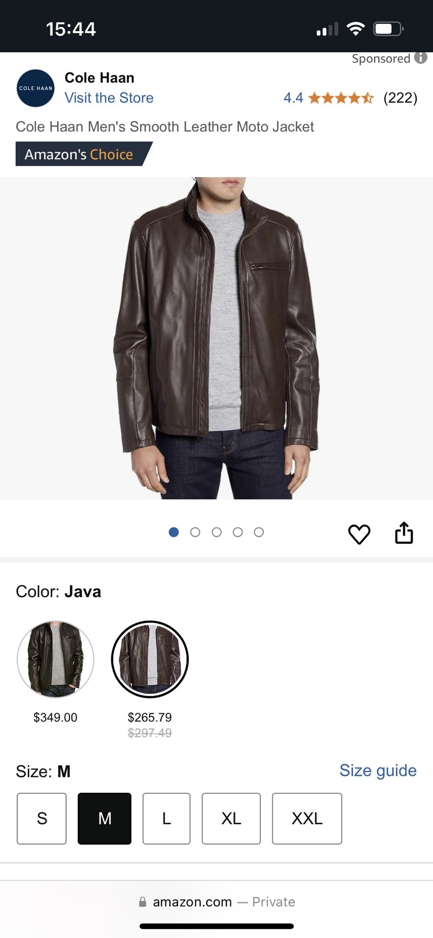 Cole Haan Genuine Lambskin Leather Moto Jacket SIZE M