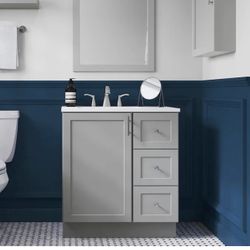  Selections Davies 30-in Gray Single Sink Bathroom Vanity with White Cultured Marble Top (Mirror Included)  Including free FAUCET 