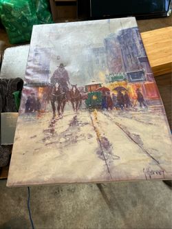 G Harvey Signed Canvas of “When Times were Gentle”