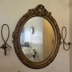 Vintage Mirror With Scorns Gold Trim