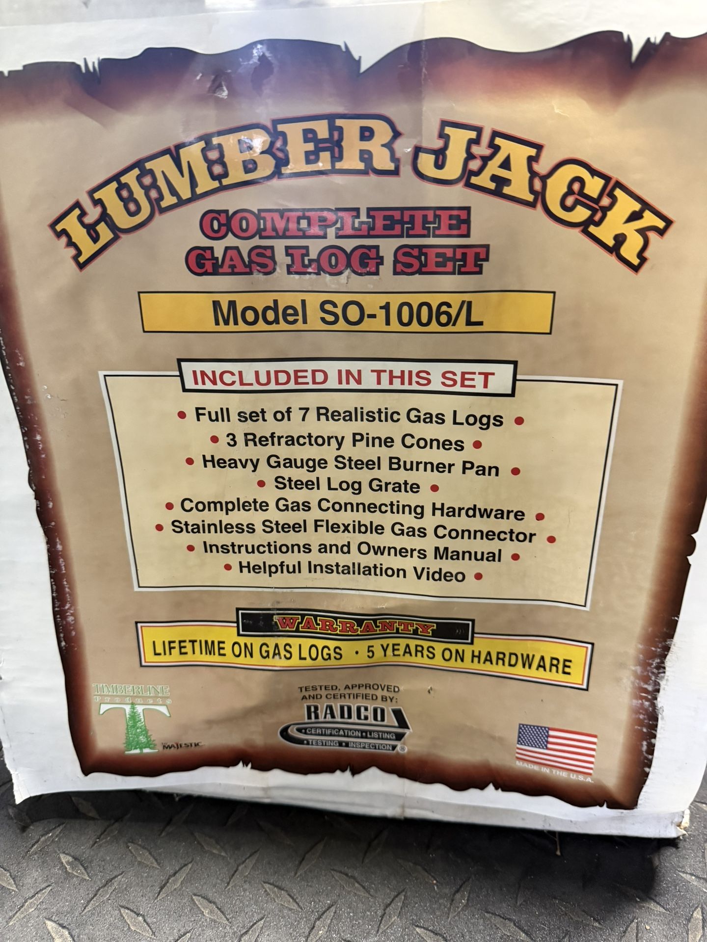 Timberline / Lumberjack Gas Log Set – 24″ Split Oak – Complete Kit