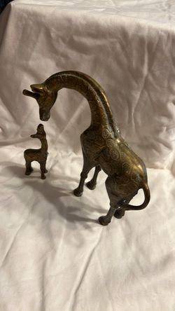 Brass Giraffe Figurine Set of Two