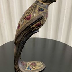 Vintage mid-century engraved solid brass parrot