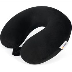 SAIREIDER Travel Pillow 100% Pure Memory Foam Travel Neck Pillow, Airplane Pillow for Traveling、Car、Home、Office，Washable Cover（Black）