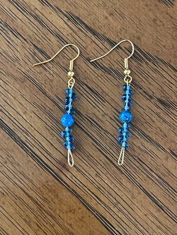 Like New Blue and Gold Colored Beaded Dangle Earrings for Pierced Ears