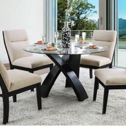 Brand New Black & Beige 5pc Formal Dining Table Set 