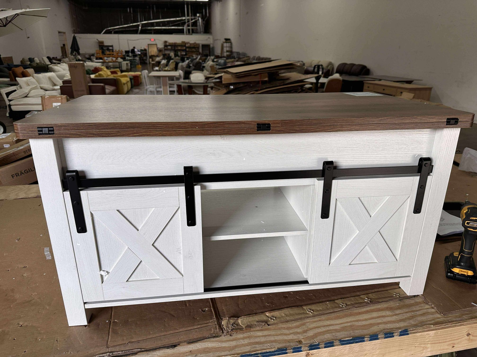 Lift Top Coffee Table 2 Sliding Barn Doors Storage Dining Table - White