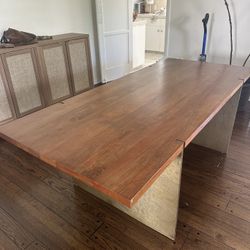 Cb2 studio wood dining table, brass wooden table