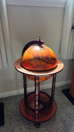 🌎 MINT CONDITION: Vintage Style Italian Globe Bar Cart + Glass Decanter