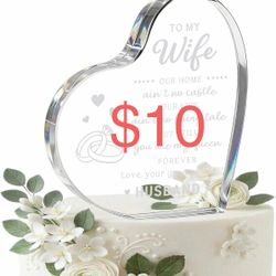 To My Wife Cake Topper Clear Acrylic Heart Diamond Ring Design Romantic Wedding Anniversary Cake Decor Birthday Party Pick for Wife
