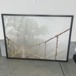 Viral Popular Misty Suspension Bridge Framed Wall Art - 55" x 39" Oversized Decor