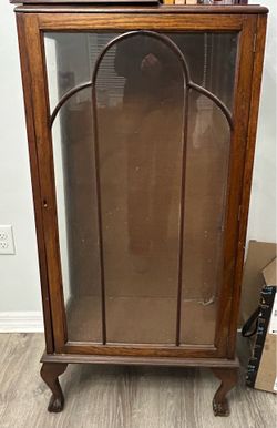 Vintage Curio Display Cabinet with Glass Door & Solid Wood