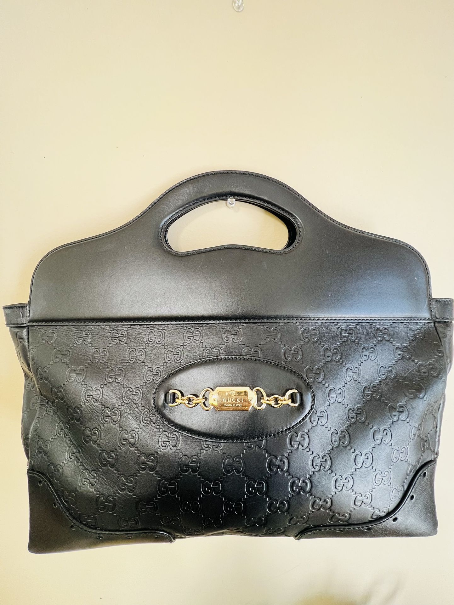 Authentic Gucci Black Guccissima Leather Large Punch Tote Bag Preowned