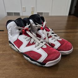 Jordan Air Jordan 6 Retro GS Carmine White Red Black Leather Sneakers 6.5Y
