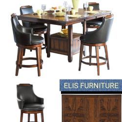 Brand New 5 Pcs Dining Set 
Table, 4 Chairs 
Swivel Stools 
Storage Table Base 
Table 76 x 52 x 36H
$798 + Tax
FREE LOCAL DELIVERY & SET UP
ONLINE SAL