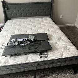 Queen Bed Frame With Led Lights Provided. Bed Frame Is Brand New . The Only Thing Is That The Headboard Are Missing Nails